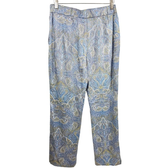 Mango Paisley Blue Printed Wide Leg Full Length Pants Size M - Picture 3 of 7